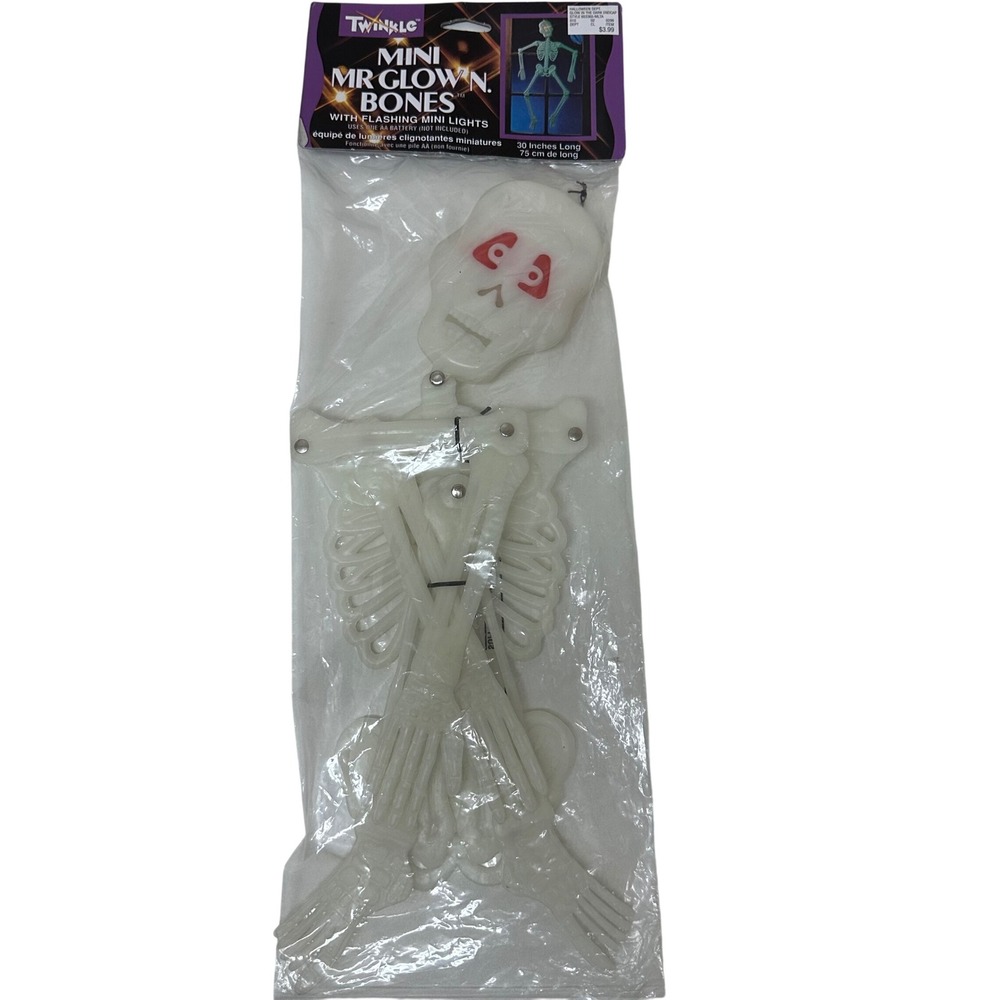 Vintage 1993 Twinkle Mini Mr Glow N. Bones 30" Glow Skeleton Flashing Eyes NEW